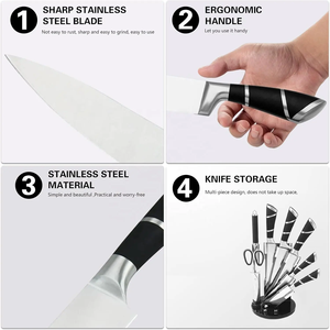 Ensemble de couteaux de chef japonais en acier inoxydable à haute teneur en carbone de 8 pièces avec poignée creuse en métal et support en acrylique en ABS pour restaurants - Product Image 3