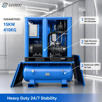 Compresseur d'air à vis tout-en-un refroidi par air 4-en-1 15KW 20HP 1,58m/min, lubrification sans huile, silencieux, système d'alimentation en air complet