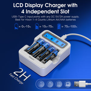 Hixon 핫 세일 리튬 AA 배터리 3500mWh 16 팩 LCD 디스플레이 충전기 (AA AAA 리튬 배터리 용 4 개의 독립 슬롯 키트 포함) - Product Image 3