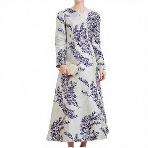 Vestido de Noche Largo de Gasa de Lujo para Mujer, Estilo Vintage con Estampado Floral, Corte en A, Cintura Natural, Cuello en V y Manga Larga para Otoño - Product Image 3