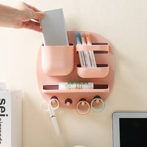 Étagère de rangement murale en plastique ronde rose sans perçage pour salle de bain et cuisine, style minimaliste, support de placard - Product Image 3