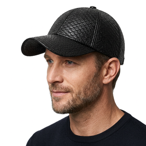 Luxury Black Leather Baseball Style 6-Panel Breathable <b>Waterproof</b> <b>Cap</b> High Quality Adjustable Metal Buckle Strap for Men Women - Product Image 6