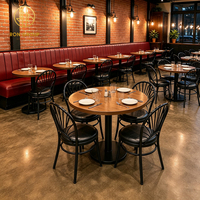 Ensemble de mobilier de restaurant moderne de luxe Ron Group, chaise en métal à dossier haut, banquette en cuir, table ronde en bois sur mesure pour usage commercial