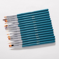 Juego de 15 pinceles para decoración de uñas con mango azul lago, de nailon, para pintura, dibujo y delineado de gel UV, venta al por mayor