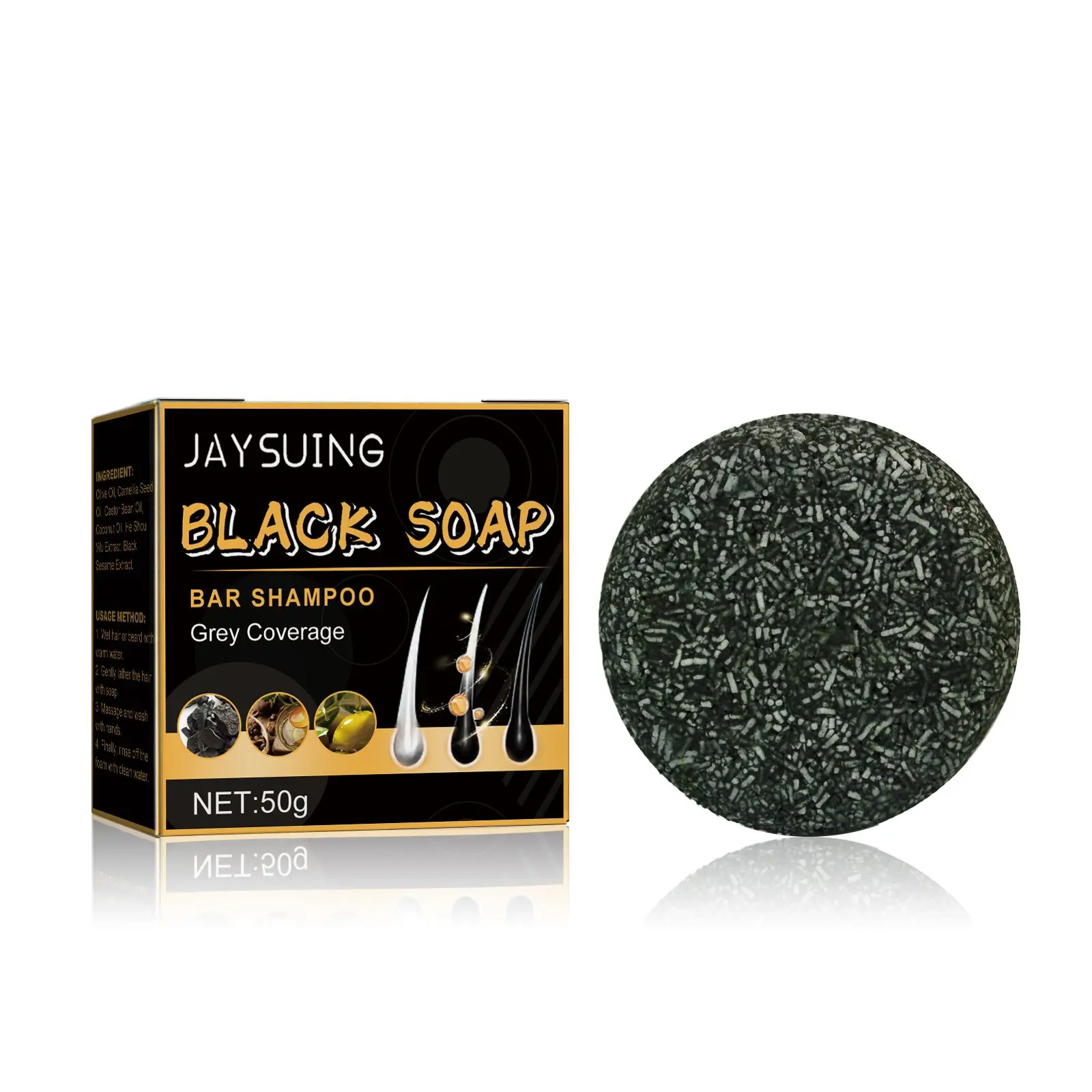 Jaysuing Polygonum Multiflorum Bar Shampoo Grijze Dekking 50G Jay Aanklagen Zwarte Zeep Private Labels Afrikaanse Zwarte Zeep