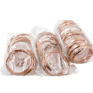 Juego de Brazaletes de Cobre en Tono Oro Rosa, 13 Piezas, Brazaletes de Metal Tradicionales Plateados, Colección de Joyería Decorativa - Product Image 3