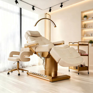 <span class=keywords><strong>Lit</strong></span> de massage électrique en cuir Golden Base, luxueux et inclinable, pour soins du visage et extensions de cils, avec éclairage LED intégré - Product Image 1