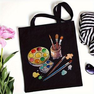 Sac fourre-tout en toile imprimée avec palette d'artiste et pinceaux, sac à bandoulière, cadeau pour les amateurs d'art, les peintres, l'école, les voyages, le shopping - Product Image 2