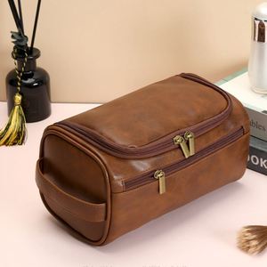 Sac de toilette en cuir compact et portable imperméable pour hommes, accessoires de voyage - Product Image 4