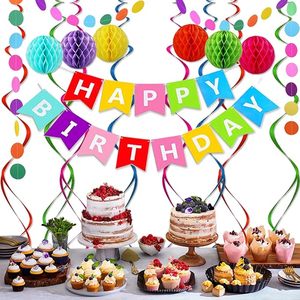 Striscione in lattice arcobaleno per compleanno, <span class=keywords><strong>6</strong></span> palline a nido d'ape, 8 spirali metalliche da appendere, impermeabile, resistente, per esterni, bestseller - Product Image 2
