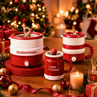 YUEDISI Marmite Électrique Rouge, Bouilloire Électrique 1.5L 300W/600W/800W, Poêle Électrique Antiadhésive – Idéal pour Noël
