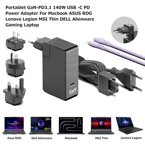 Di Động Gan Pd3.1 140W USB-C <span class=keywords><strong>Power</strong></span> <span class=keywords><strong>Adapter</strong></span> Đối Với Mac Cuốn Sách <span class=keywords><strong>Asus</strong></span> Rog Lenovo Legion Dell HP Chơi Game Máy Tính Xách Tay - Product Image 2
