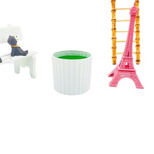 Maceta Cilíndrica de Plástico con Rayas Verticales de 7.5 cm de Alto, Adorno de Escritorio con Planta Verde Flocada - Product Image 5