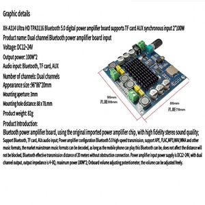 Module amplificateur de puissance numérique XH-A314 BT 5.0 TPA3116 100W*2, stéréo, avec prise en charge de la carte TF et de l'AUX, pour home cinéma - Product Image 6