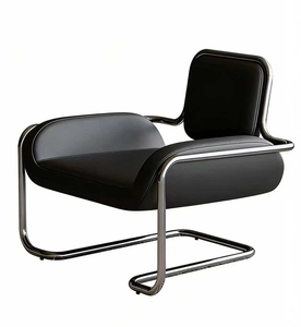 Fauteuil de loisirs en acier inoxydable, design convexe irrégulier, style moderne, luxe léger, noir, blanc et gris, pour salon, canapé individuel - Product Image 1