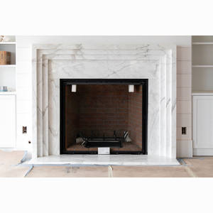 Contour <span class=keywords><strong>de</strong></span> cheminée en marbre blanc Calacatta naturel, design multicouche personnalisé, cheminée en marbre blanc - Product Image 1