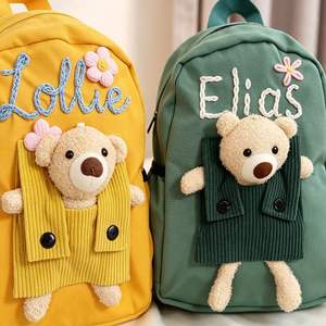 Mochila Infantil de Estilo Retro Europeo-Americano con Diseño de Oso Bordado a Mano, Forro de Nailon y Poliéster, Cierre de Cremallera - Product Image 1