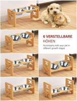 Support surélevé pour gamelles d'animaux en bambou, hauteur réglable, avec 2 gamelles en acier inoxydable pour chiens et chats, vente en gros