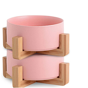 Manufacturer Wholesale Eco-Friendly Luxurious Solid Multi Colors Ceramic Wooden <b>Frame</b> Waterproof Pet Cat Dog Bowl - Product Image 1