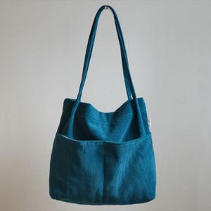 Bolsos Tote de Corduroy Personalizados de Gran Capacidad, Bolsos de Compras con Cierre Magnético Ecológicos para Mujer, Color Sólido, Bordado, Primavera Otoño - Product Image 1