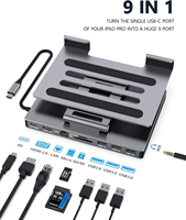 Base de Conexión USB C Plegable y Ajustable con Soporte para Laptop, Multipuerto, HDMI, Gigabit Ethernet, PD Power, SD, TF para Tablet