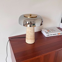 Lampe de table en travertin jaune avec abat-jour en verre fumé, lampe de bureau LED moderne, lampe de chevet pour la lecture, chambre à coucher, bureau, hôtel