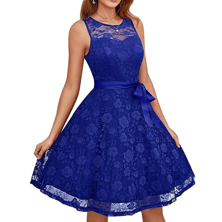 Well Designed Detachable Belt Lace Short Evening Bridesmaid