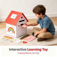 Kit de Bricolage Personnalisé pour Boîte aux Lettres en Carton à Colorier avec Autocollants Décoratifs et Maison en Papier Incluse