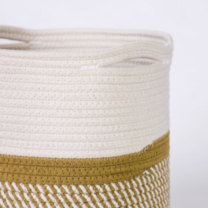 Cesta de Almacenamiento de Cuerda de Algodón Bicolor Crema y Mostaza, Organizador Tejido con Asas para Ropa y Juguetes - Product Image 4