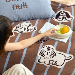Juego de Ropa de Cama de 4 Piezas de Terciopelo Lácteo con Estampado de Cachorros Estilo Maillard, <span class=keywords><strong>Funda</strong></span> de Edredón de Felpa Coral para Niños, para Dormitorio <span class=keywords><strong>Infantil</strong></span> - Product Image 2