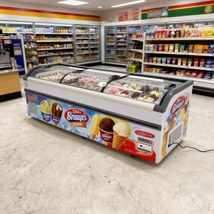 Vitrine réfrigérée pour crème glacée, porte coulissante en verre sur le dessus, îlot <span class=keywords><strong>horizontal</strong></span>, <span class=keywords><strong>congélateur</strong></span> coffre profond, <span class=keywords><strong>noir</strong></span>/blanc -18 roulettes - Product Image 2