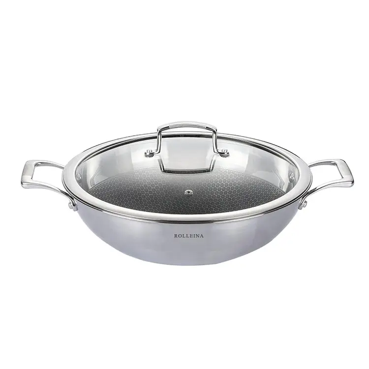 Vendita calda Rivestimento Antiaderente Tri Ply Wok In Acciaio Inox Pan