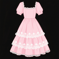 Robe Lolita douce personnalisée pour femme, col carré, manches bouffantes, robe mi-longue à volants en dentelle, broderie florale, robe vintage Kawaii