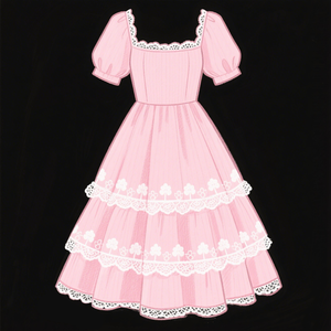 <span class=keywords><strong>Vestido</strong></span> Lolita Dulce Personalizado para Mujer, Cuello Cuadrado, <span class=keywords><strong>Manga</strong></span> <span class=keywords><strong>Abullonada</strong></span>, Encaje en Capas, Corte en A, Midi, Bordado Floral, Estilo Kawaii Vintage - Product Image 1