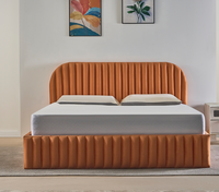 Lit de rangement relevable en velours avec sommier à lattes en bois