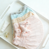 Serviette de séchage capillaire à capuche pour femme en polaire corail, à séchage rapide, absorbante, réutilisable, avec nœud, pour le bain, style Baotou, tissée, pour cheveux secs, avec bandeau intégré