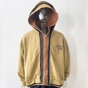 Sweat à capuche zippé personnalisé pour homme, coupe ample et courte, effet délavé, triple capuche, triple couche de fermeture éclair - Product Image 1