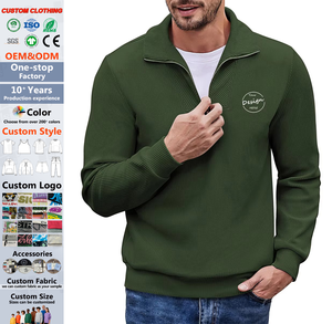Felpa da <span class=keywords><strong>uomo</strong></span> ricamata con cordoncino a quarto di Zip up Slim Fit a girocollo a maniche lunghe Casual felpa <span class=keywords><strong>Polo</strong></span> in velluto a coste - Product Image 1