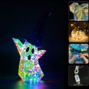 ของตกแต่งผีฮาโลวีนแบบมีไฟ LED ของขวัญรูปผีแบบปริซึมโฮโลแกรม อุปกรณ์ปาร์ตี้สุดหลอน ของตกแต่งฮาโลวีนเรืองแสง ไฟประดับ - Product Image 5
