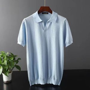 T-shirt da uomo a maniche corte Casual con scollo a V lavorato a <span class=keywords><strong>maglia</strong></span> con risvolto estivo nuovo Spot Casual - Product Image 3