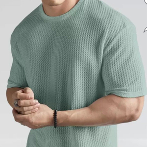 高品质纯色 T 恤 涤纶华夫格空白 T 恤批发 T 恤制造商为您的 T 恤品牌定制印花 - Product Image 2