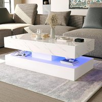 Table basse moderne en bois avec LED et rangement, grand panneau blanc/noir, mobilier de salon pour la décoration intérieure (vente en gros)
