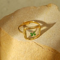 Bague ouverte en acier inoxydable R213T plaqué or 18 carats PVD avec fleurs séchées en résine, bijoux en gros, étanche, hypoallergénique, bague statement