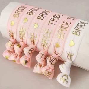 Wedding Party <b>Pink</b> Black Elastic Bracelet Wrist Band With Team Bride Tribe Gold Foil - Product Image 5