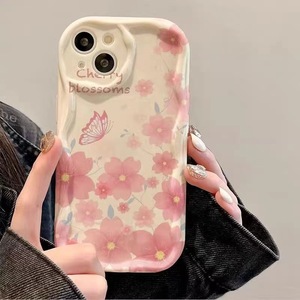 Coque <span class=keywords><strong>de</strong></span> téléphone portable en silicone TPU avec motif <span class=keywords><strong>de</strong></span> fleurs <span class=keywords><strong>de</strong></span> cerisier et papillons, bord ondulé, pour <span class=keywords><strong>iPhone</strong></span> X Xr Xs <span class=keywords><strong>11</strong></span> 12 13 14 15 16 17 - Product Image 1
