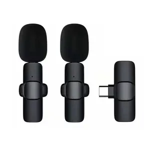 2023 nouveau 1 glisser 2 Microphone Lavalier 2.4GHz 2 en 1 Portable Mini Microphone enregistrement sans fil Microphone pour iPhone