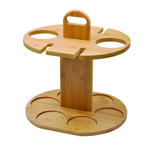 Bamboo Wine Rack <b>Foldable</b> 2 Tier Stemware Holder <b>Outdoor</b> Picnic <b>Table</b> - Product Image 2