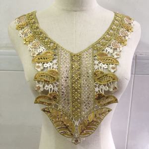 Dernières paillettes florales brodées solubles dans l'eau col col dentelle appliques patchs pour femmes robes LT2855A - Product Image 2