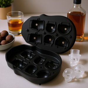 Molde Flexible de Silicona Negra con Forma de Calavera para Cubitos de Hielo, 6 Cavidades, Novedoso para Bebidas, Fiestas y Días Festivos - Product Image 2