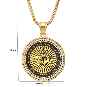 Collier pendentif œil tout-voyant maçonnique en acier inoxydable pour <span class=keywords><strong>homme</strong></span>, pavé de zirconiums, étanche, anti-ternissement, plaqué or 18 carats - Product Image 6